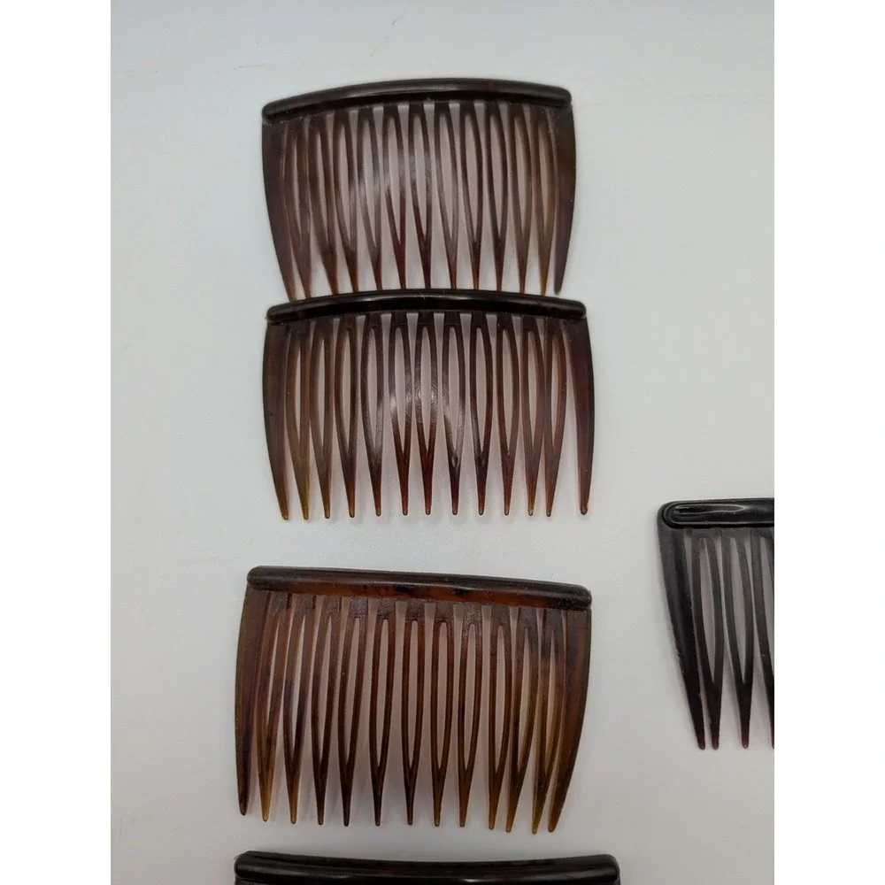 Vintage Goody Mini Hair Combs Side Pin Brown Marble Tortoise 2